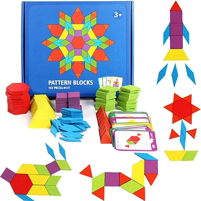 GEMEM 155 Pcs Wooden Pattern Blocks Set